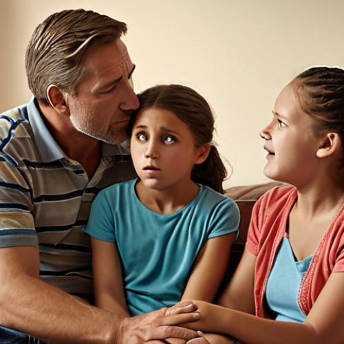 **Image:** A family scene showing parents and children communicating with empathy and understanding, using NVC principles to resolve a disagreement peacefully. The scene should convey warmth and connection.