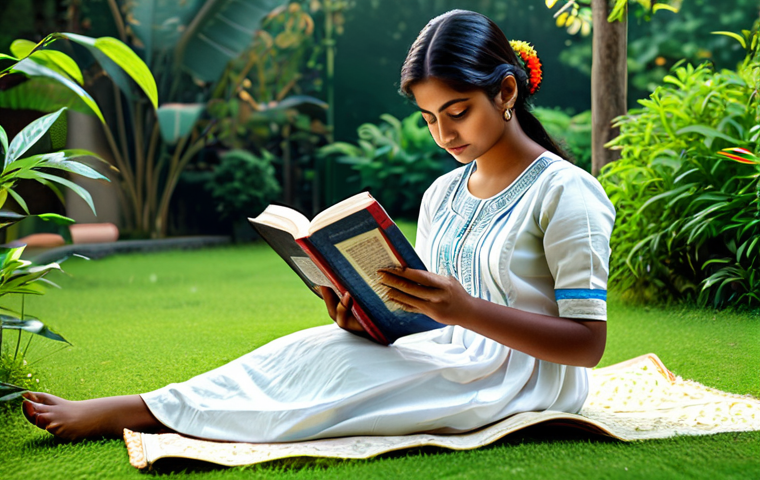 비폭력 커뮤니케이션 훈련 방법 - **
"A young girl in modest, traditional Bengali clothing, fully clothed, reading a book in a peacef...