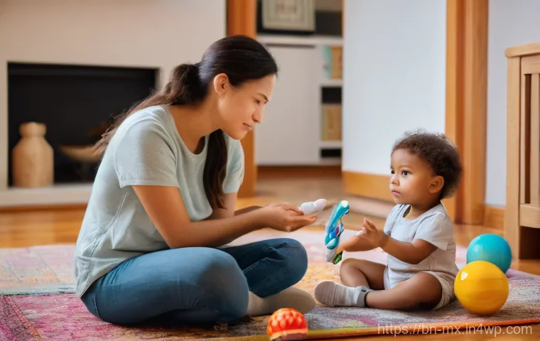 비폭력 커뮤니케이션을 통한 갈등 해결 - **Prompt: Empathetic Parent-Child Communication about Tidying Up**
"A brightly lit, cozy living ...