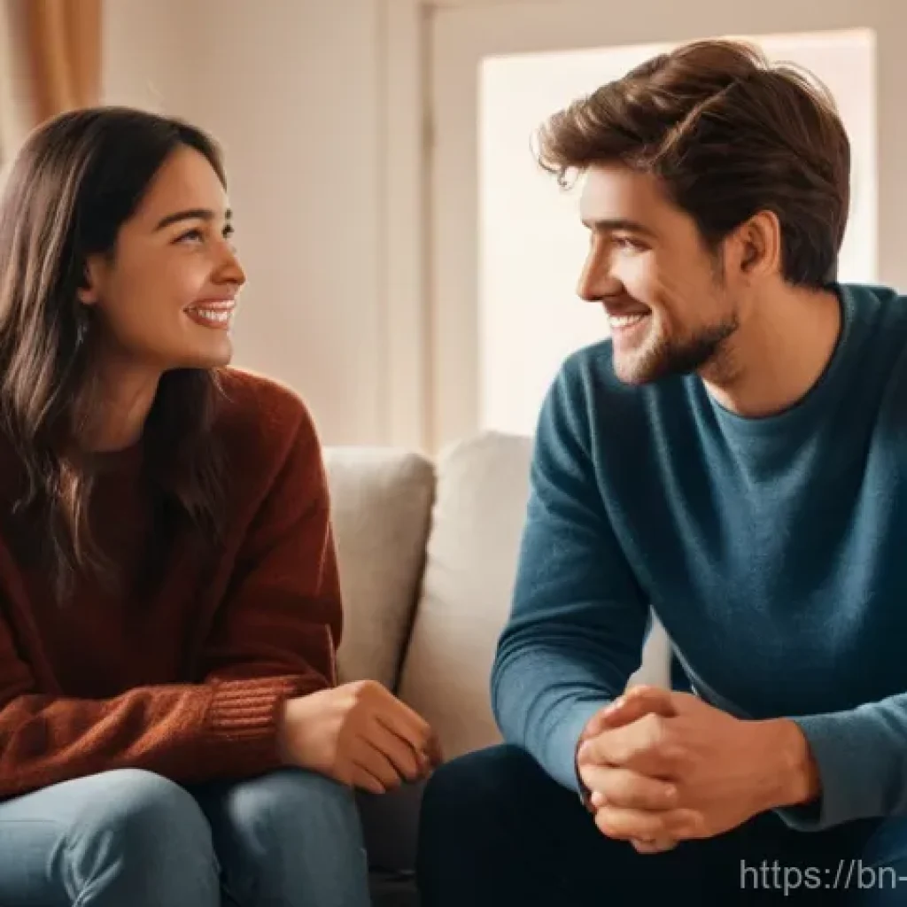 비폭력 커뮤니케이션과 성격 유형 - **Prompt:** A cozy, warmly lit indoor scene featuring two young adults, a man and a woman, engaged i...