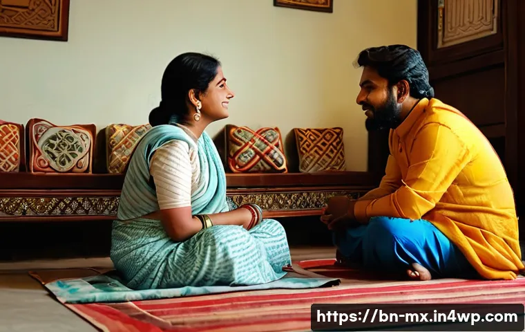 비폭력 커뮤니케이션을 위한 실천 공동체 - A warm and inviting scene of two Bengali adults sitting face-to-face in a cozy living room, actively...