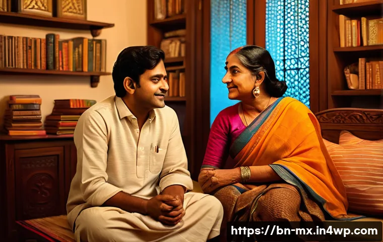 비폭력 커뮤니케이션을 통한 위기 대처 전략 - A serene and respectful conversation scene between two Bengali adults in a warm, softly lit living r...